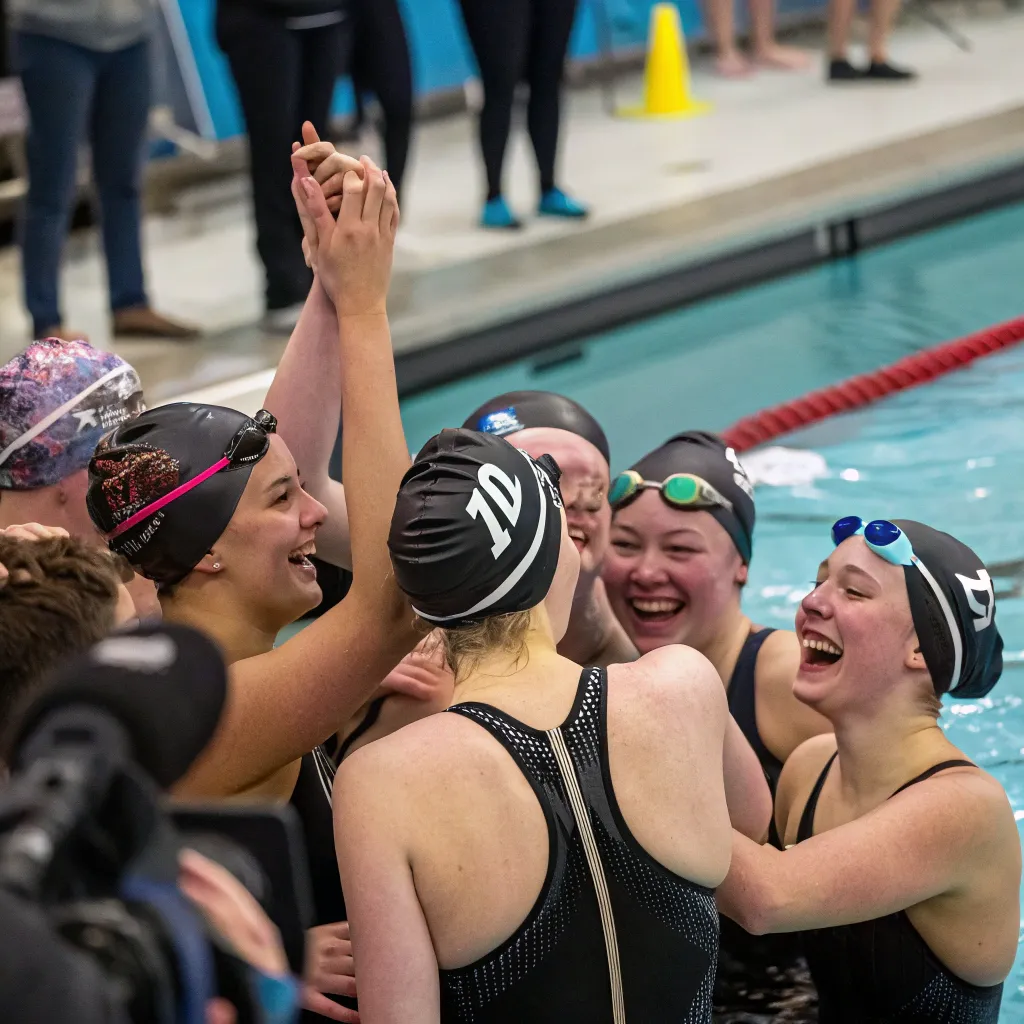 Swim team celebrating